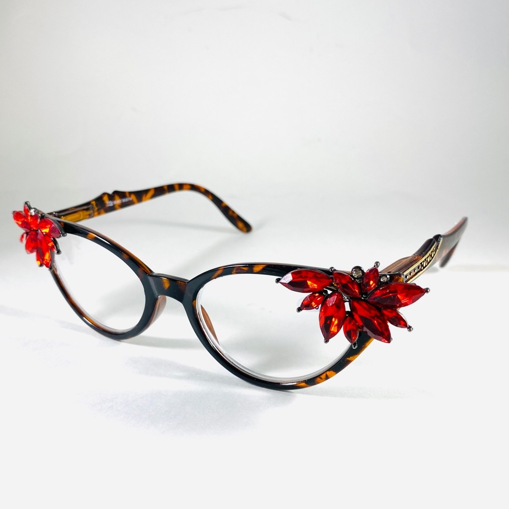 Vintage Vixen tortoise frames with Cherry Red rhinestones +3.00 reading glasses - Picture 2 of 5